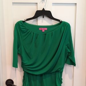 Betsey Johnson Green Asymmetrical Ruched 3/4 Sleeve Blouse